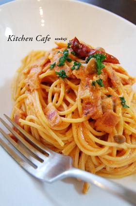 ベーコンとしめじのトマトクリームパスタ レシピ 作り方 By Yycafe 楽天レシピ