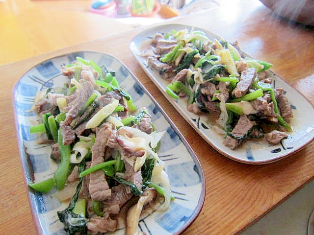 豚肉ほうれん草葱椎茸牡蠣油炒め