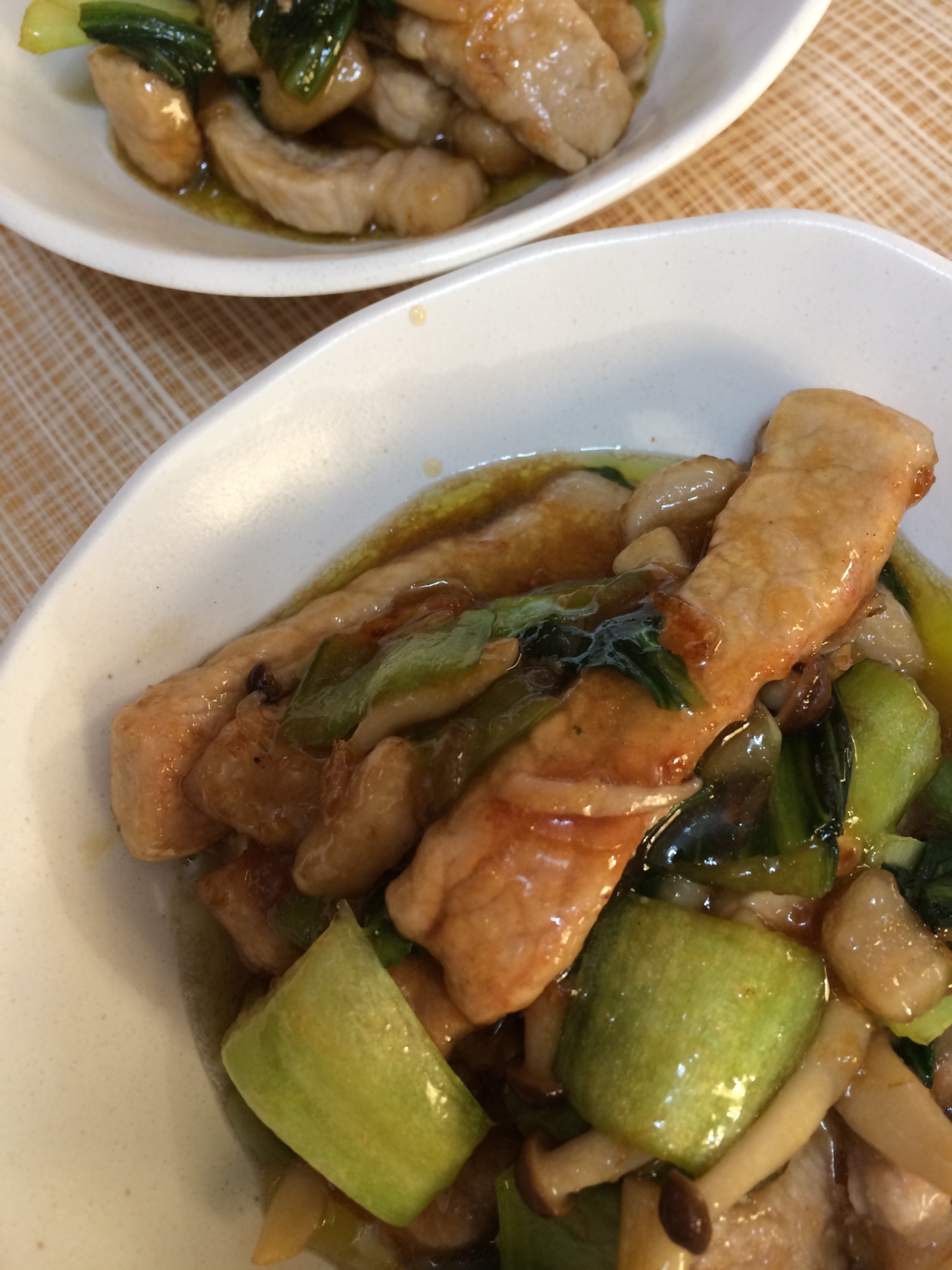 豚カツ用と青梗菜の生姜焼き