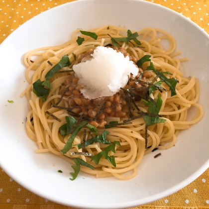 お吸い物の素で❤︎納豆パスタ