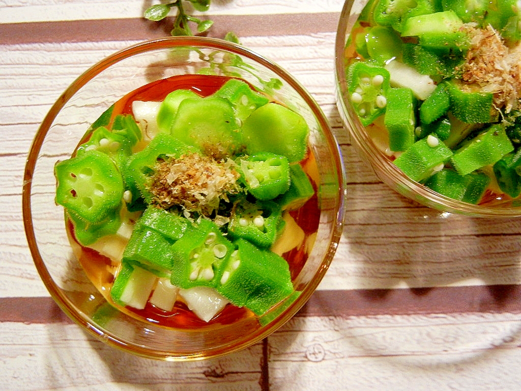 簡単麺つゆで　長芋とオクラのおひたし