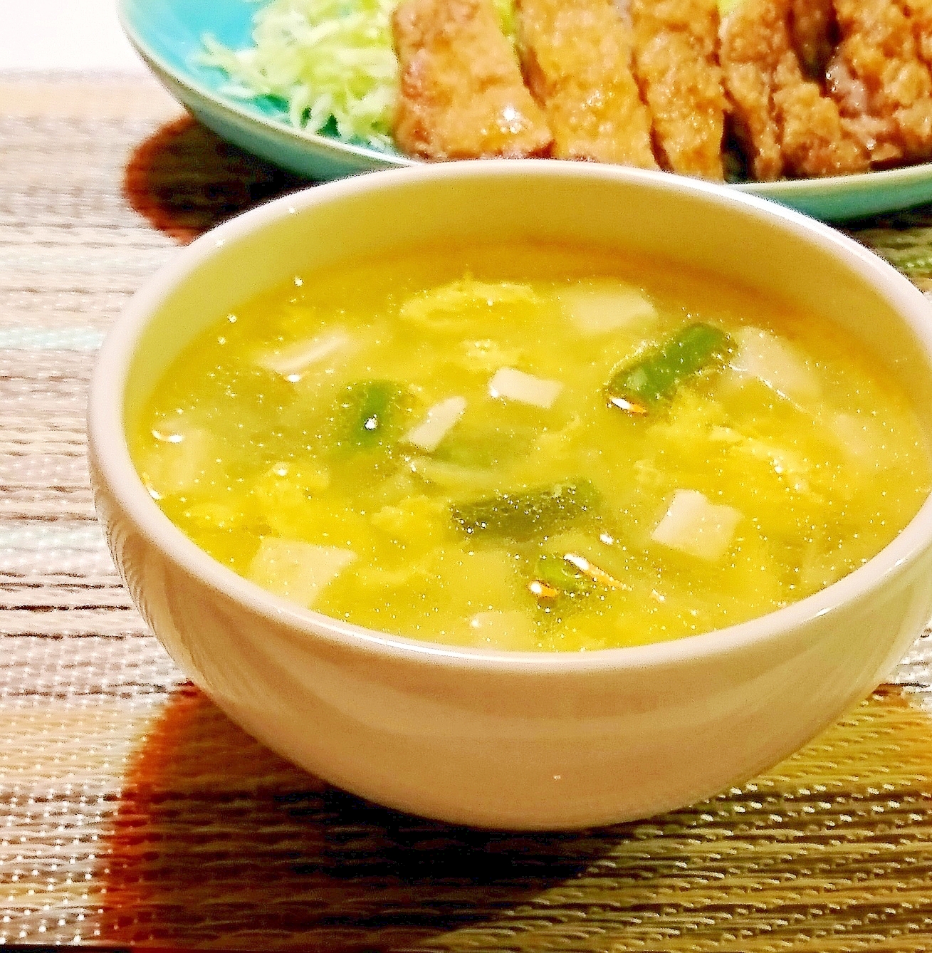 いんげんと豆腐の中華風玉子スープ