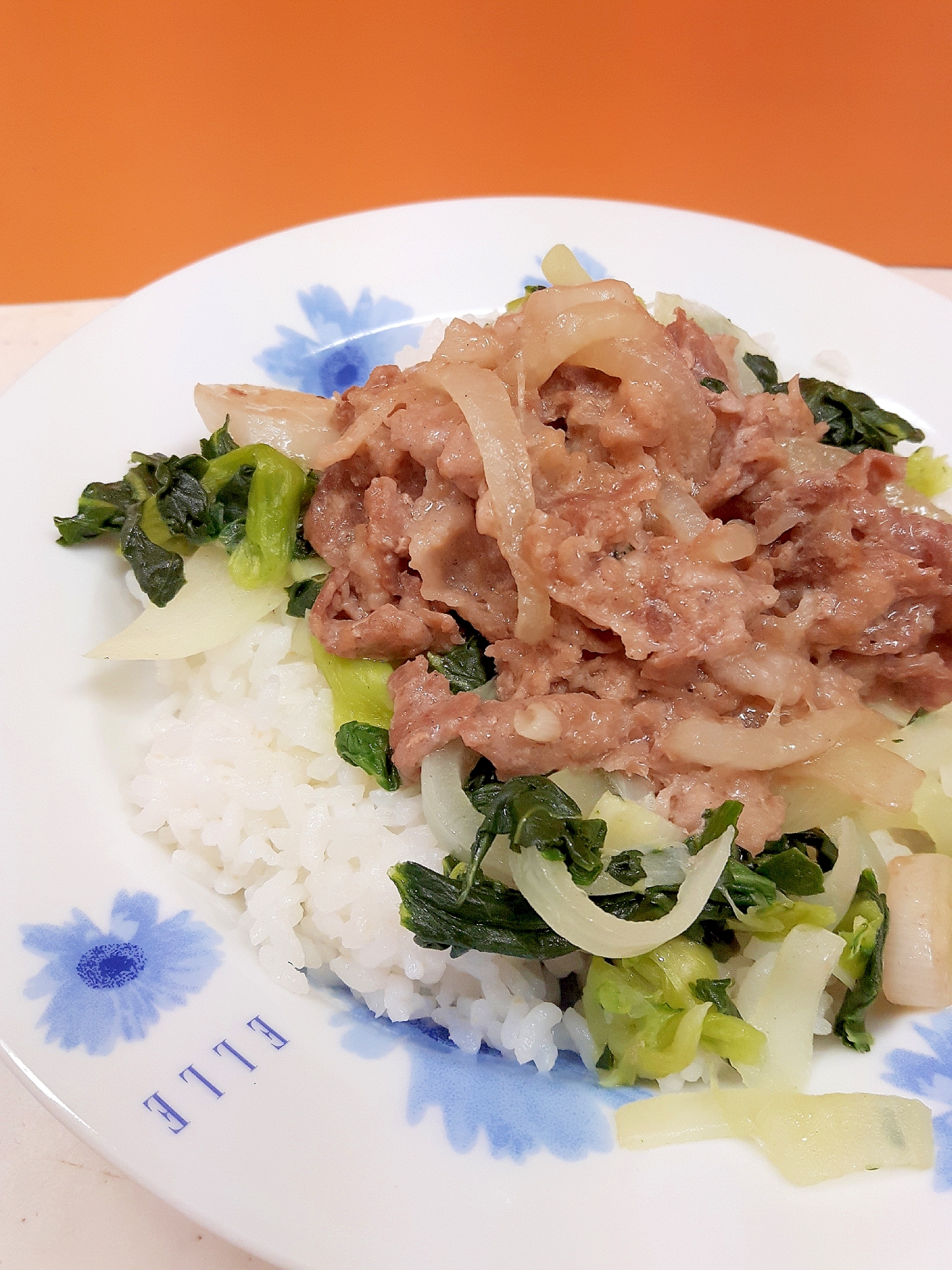 スタミナ！(^^)豚肉と冷凍小松菜の生姜焼き丼♪