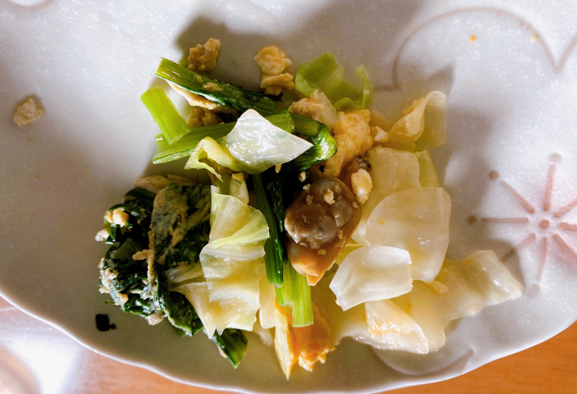 小松菜とキャベツの玉子炒め