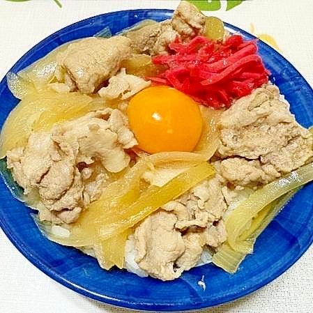 豚こま切れで豚丼！たまねぎドーン！時短・簡単・節約