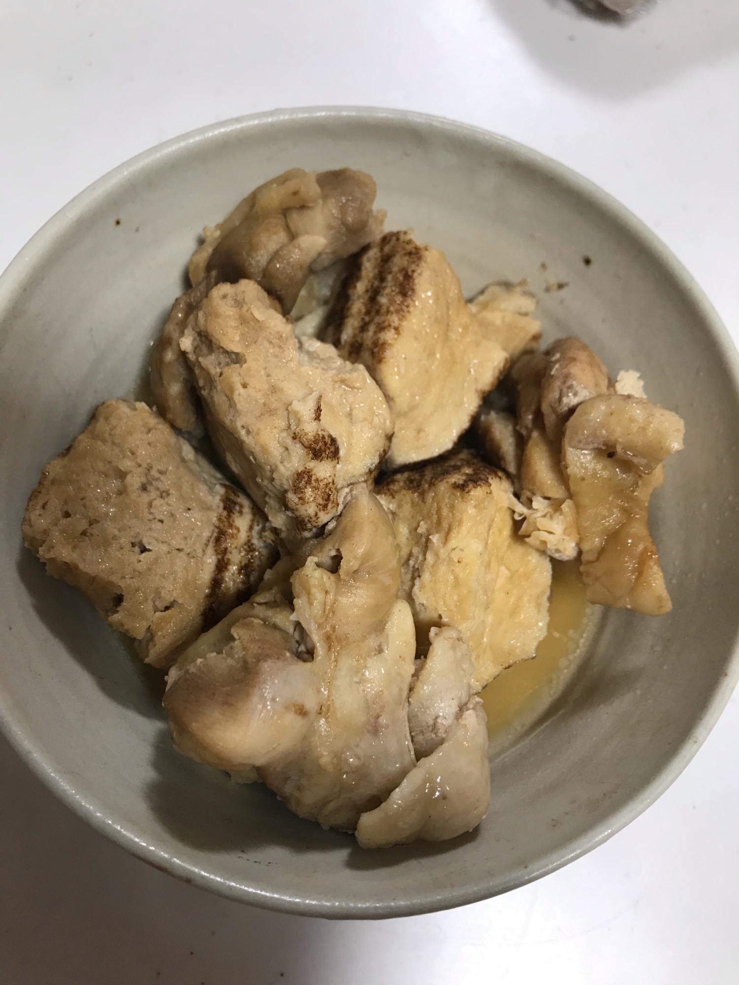 レンジで焼き豆腐と鶏モモ肉の煮物