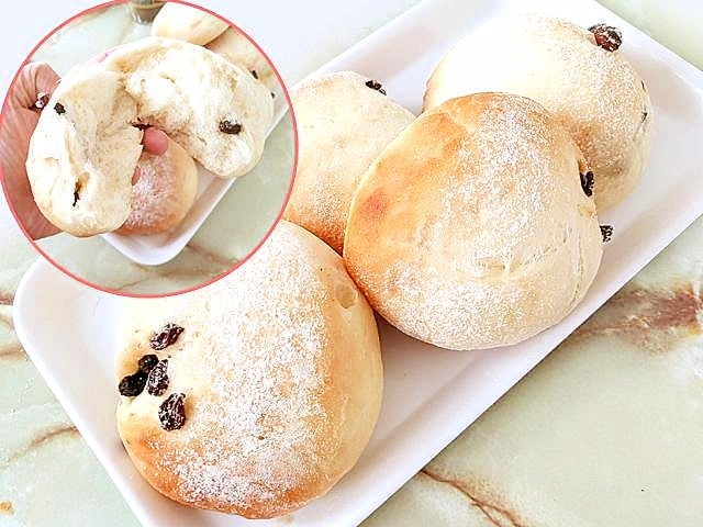 手ごねで作る!レーズン入りのふかふかミルクパン♪