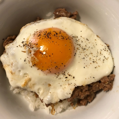 主夫がつくるひき肉丼　パクチーのせ