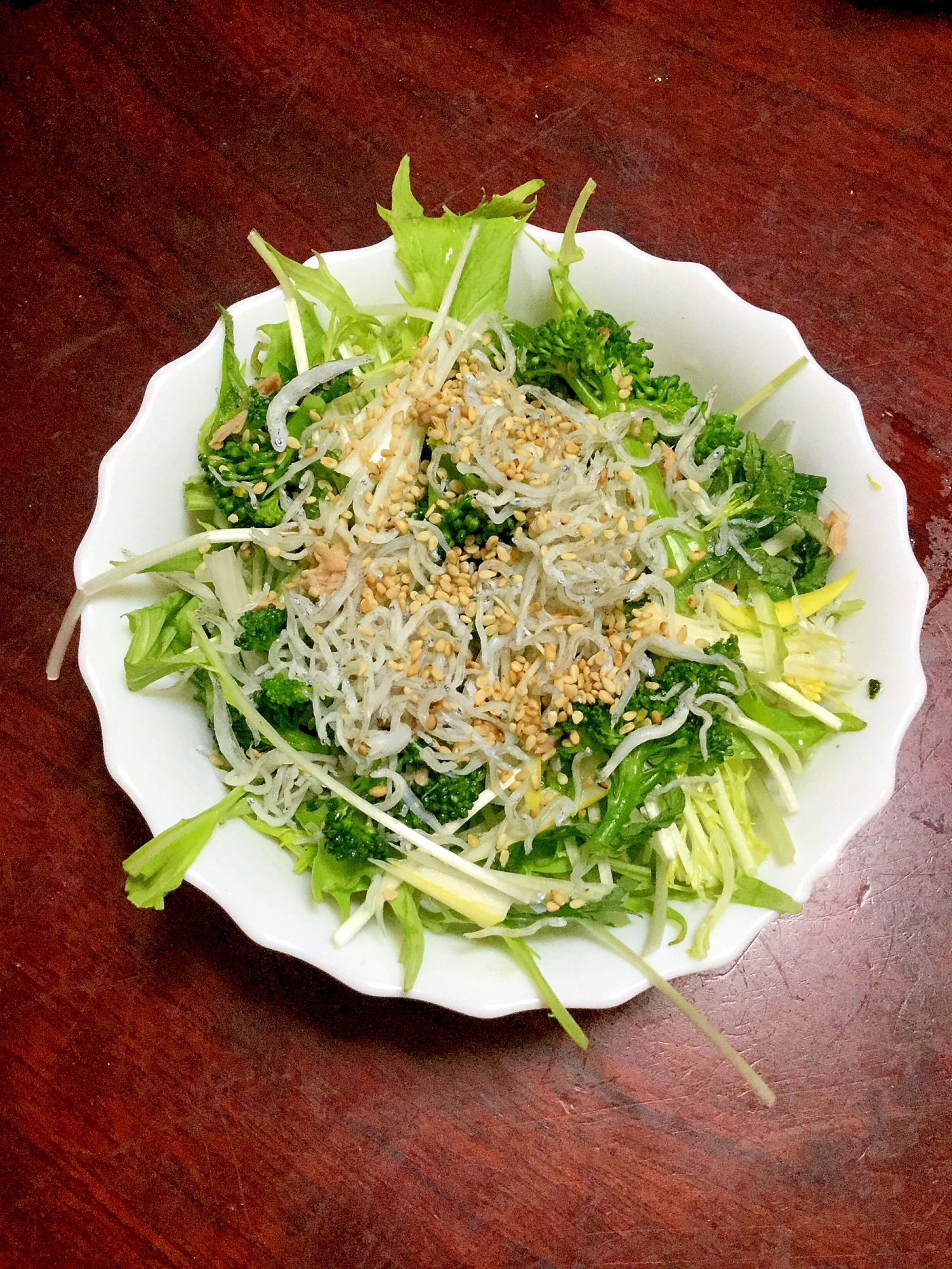 下仁田葱と水菜のシラスサラダ。