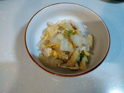 白菜と玉ねぎと鶏ひき肉のオイスターソース炒め