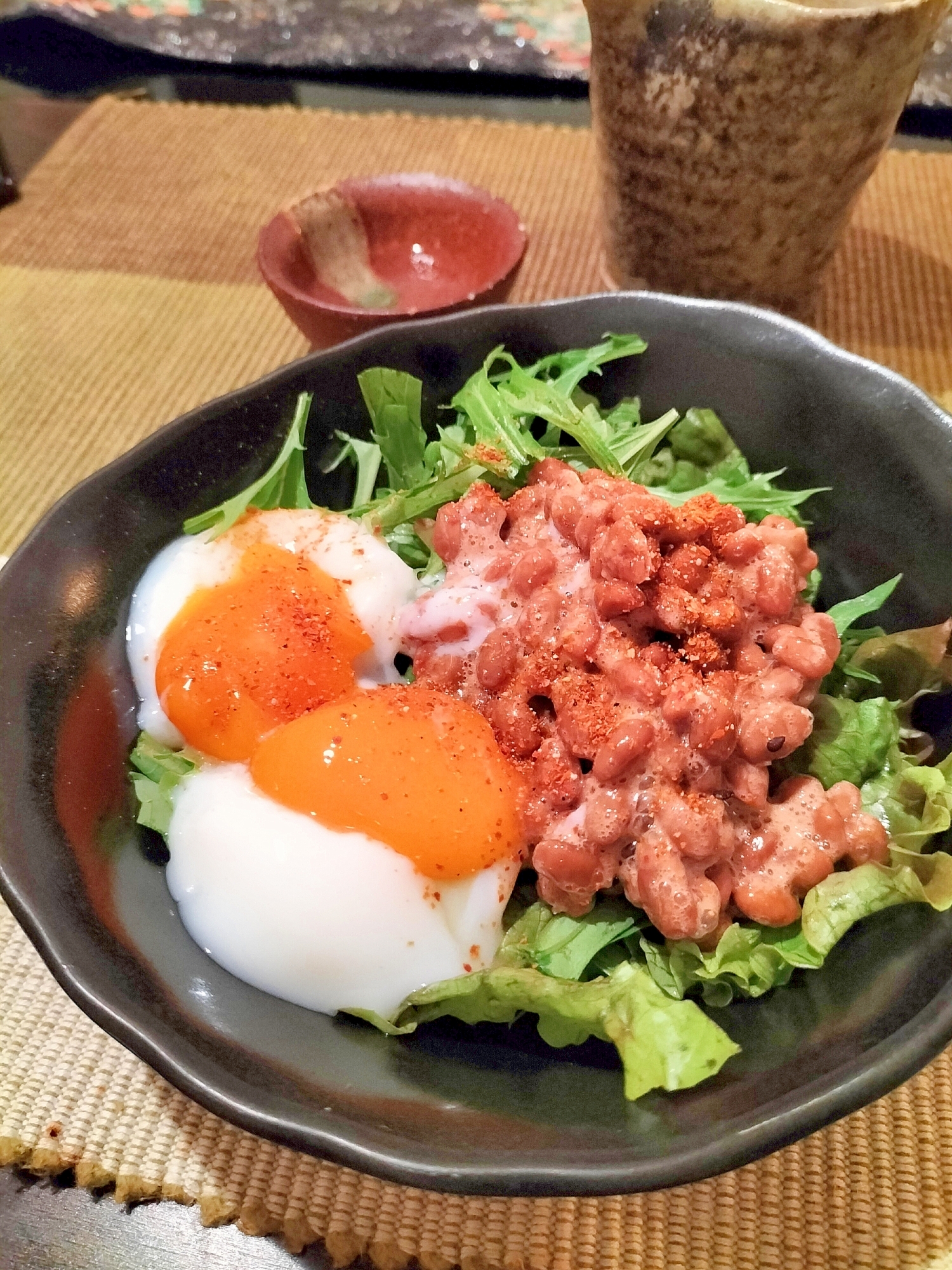 納豆のおんたま七味サラダ♪