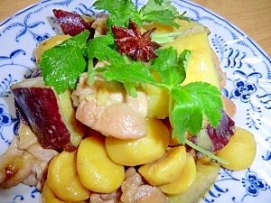 栗とサツマイモと鶏肉の中華風煮物