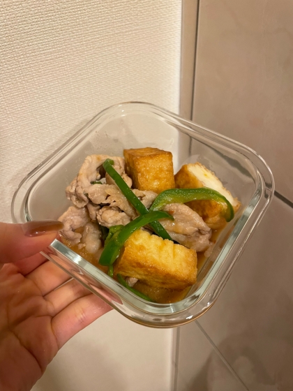 厚揚げレシピ☆豚こまナスピーマンのこってり味噌炒め