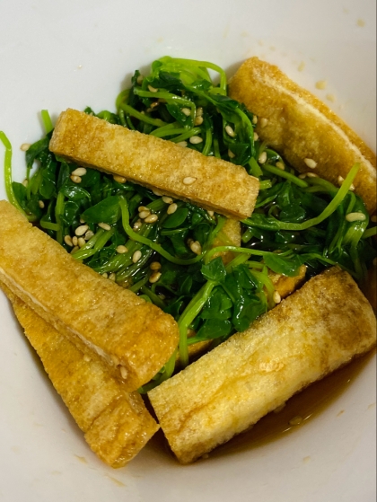 豆苗とカリカリ油揚げのポン酢和え