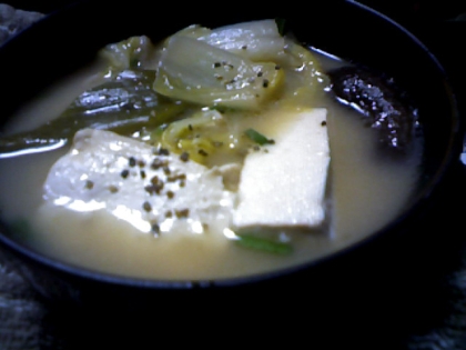 豚水菜白菜えのき豆腐のペッパーと鶏ガラが味噌な鍋♡