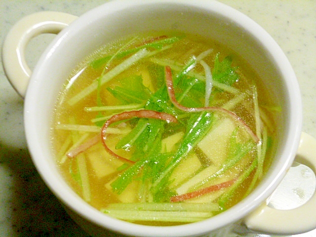 簡単♪ほっこり♪水菜とカニカマと豆腐の中華スープ
