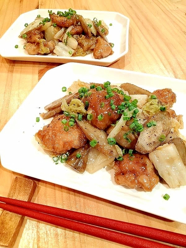 ゆるく減塩★鶏もも*白菜*ゴボウの黒酢餡