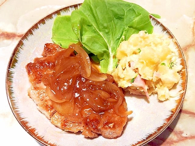 豚ロース肉で！甘酢仕立てのトンテキプレート風♪