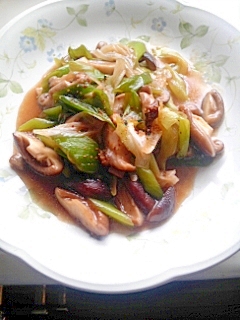長ネギと生椎茸炒め