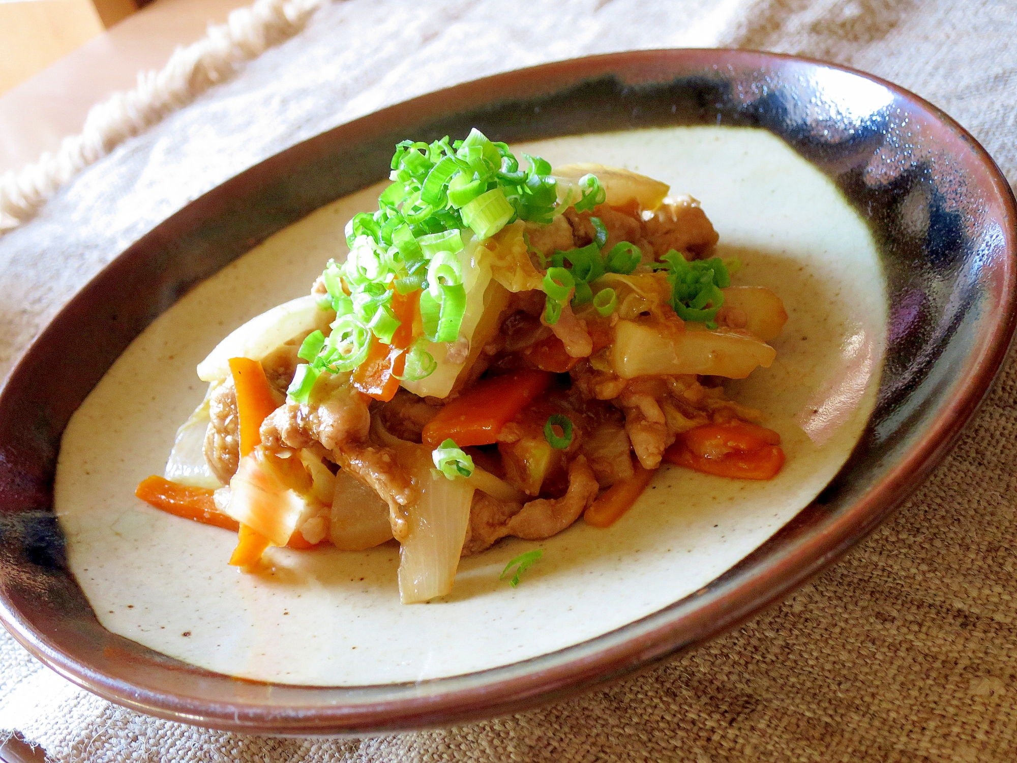 皿うどんの素で、肉野菜炒め♪