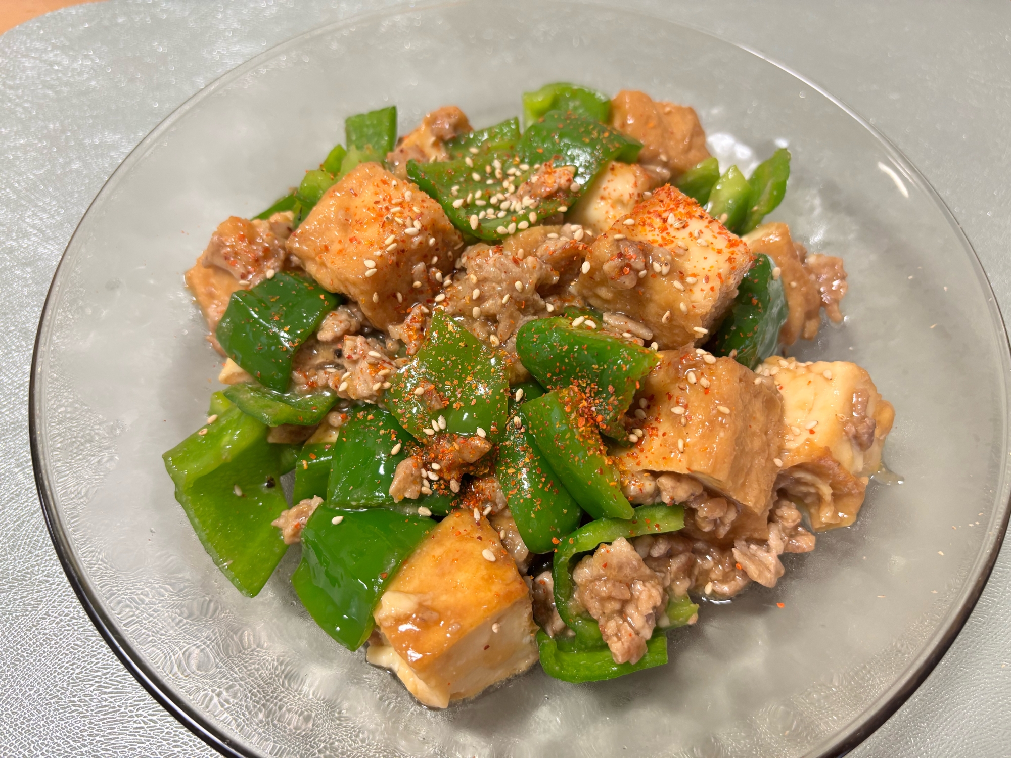 安価な食材で！⭐️厚揚げとピーマンの甘辛味噌炒⭐️