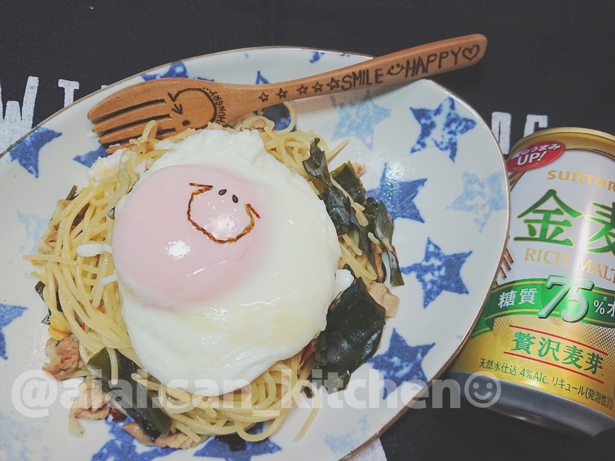 【パスタ】簡単夕飯 ワカメと豚肉のガーリックパスタ