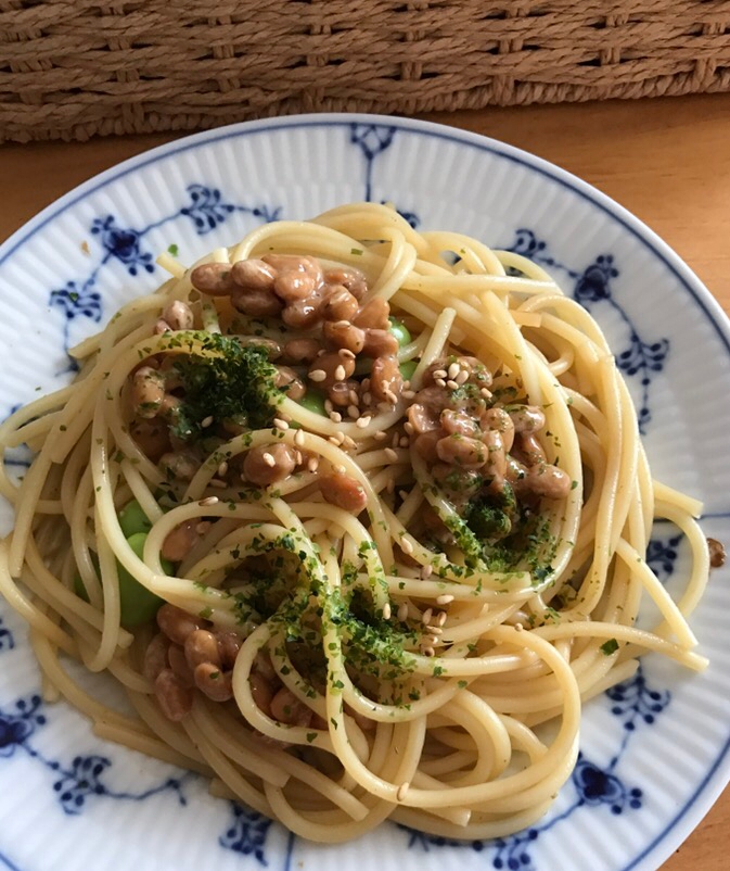 納豆と枝豆の青のりパスタ