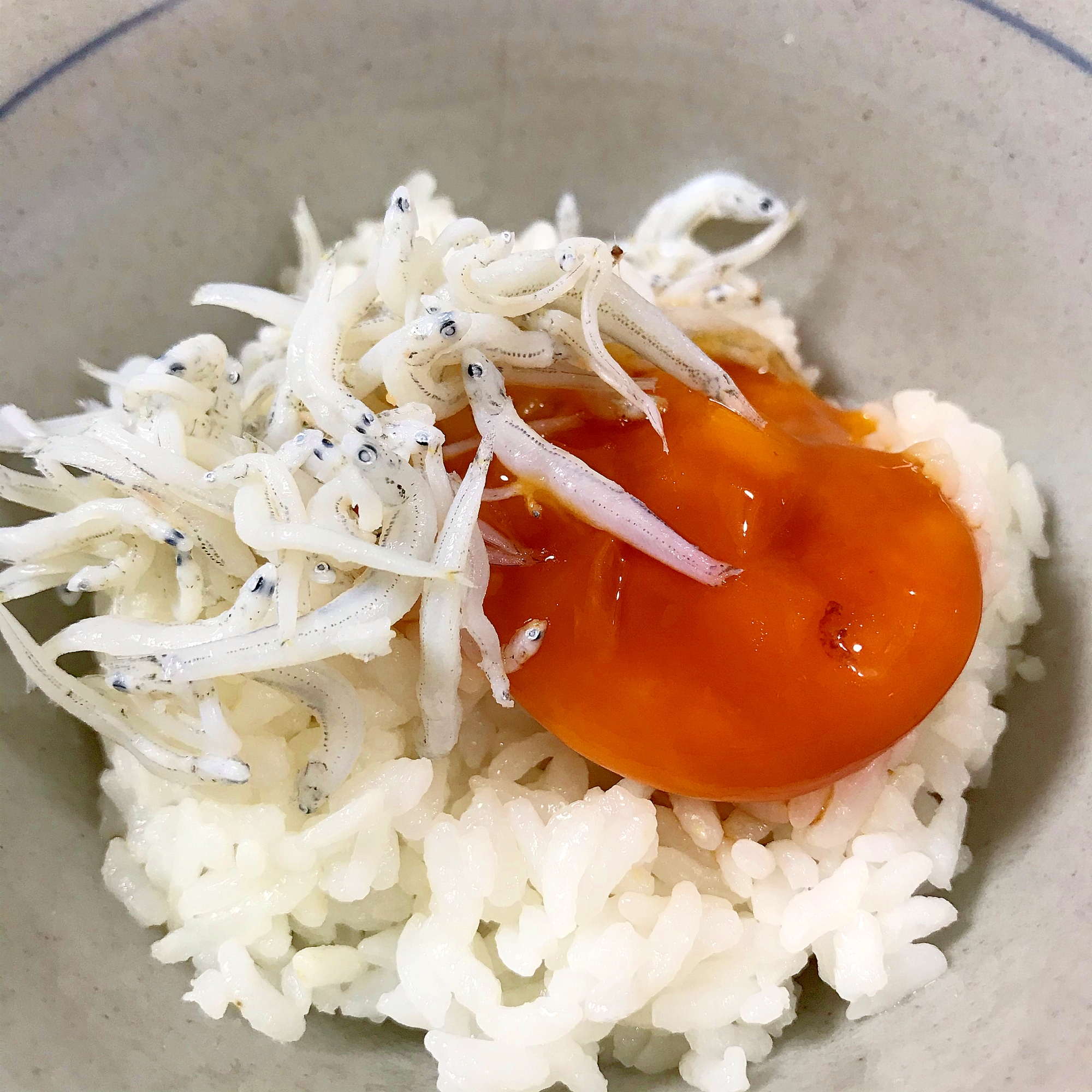 醤油漬け卵としらすの丼