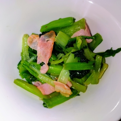 小松菜と水菜のベーコンソテー