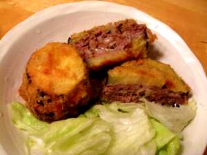 茄子とひき肉のカレー味、はさみ揚げ