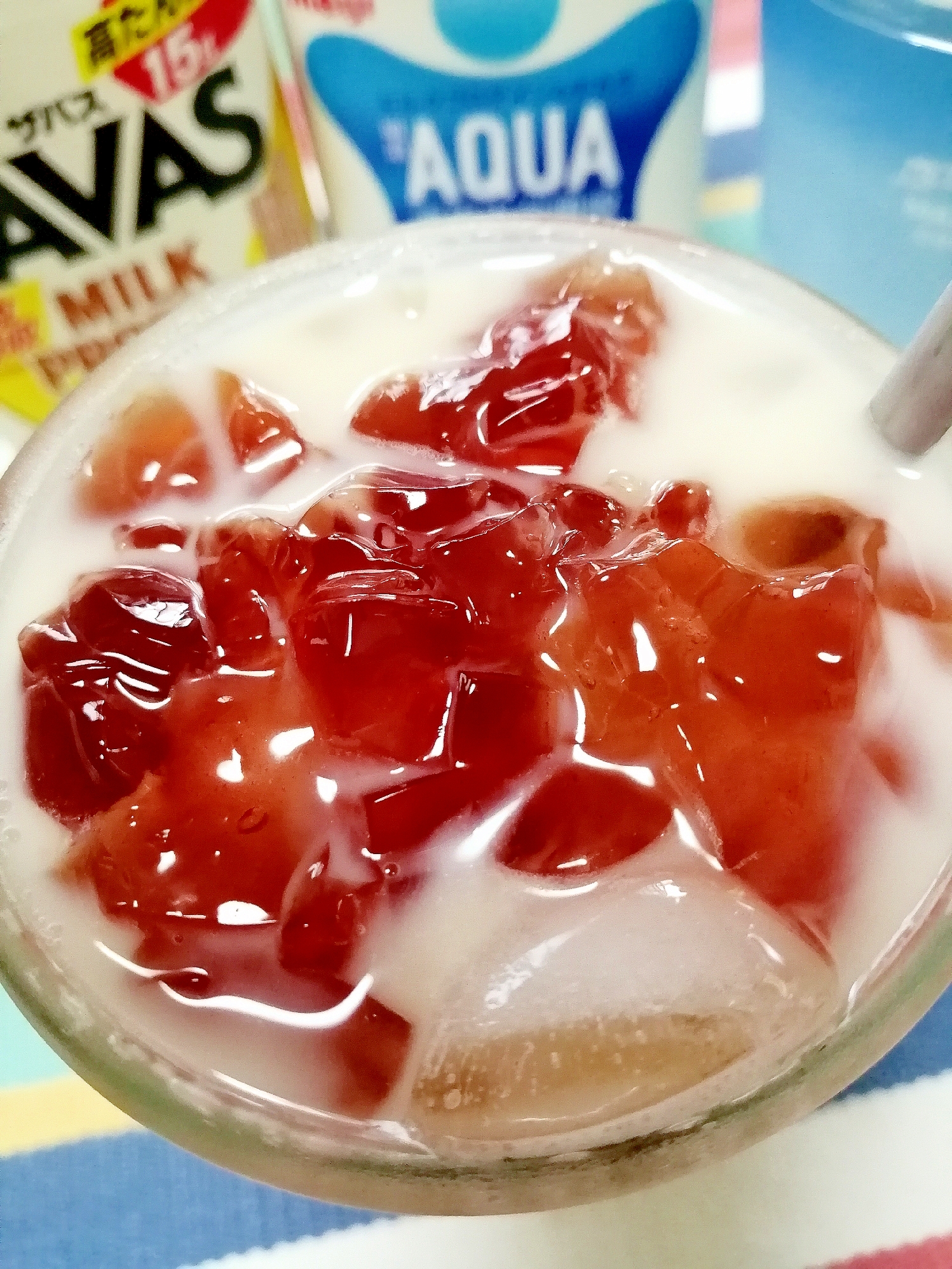 アイス☆フルーツゼリーinプロテインカフェオレ♪