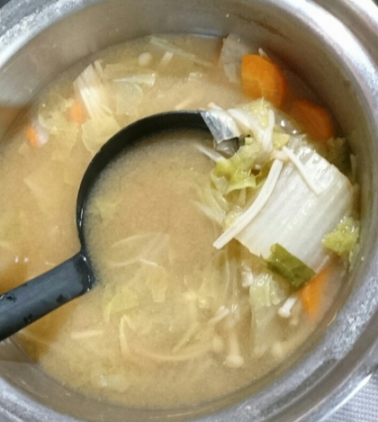 白菜と豆苗と豆腐の味噌汁