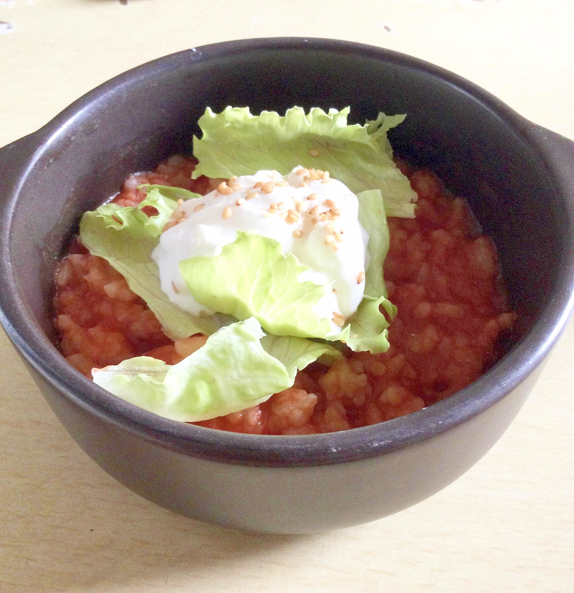 ギリシャヨーグルトレタス乗せ♡ジュース煮ご飯♪