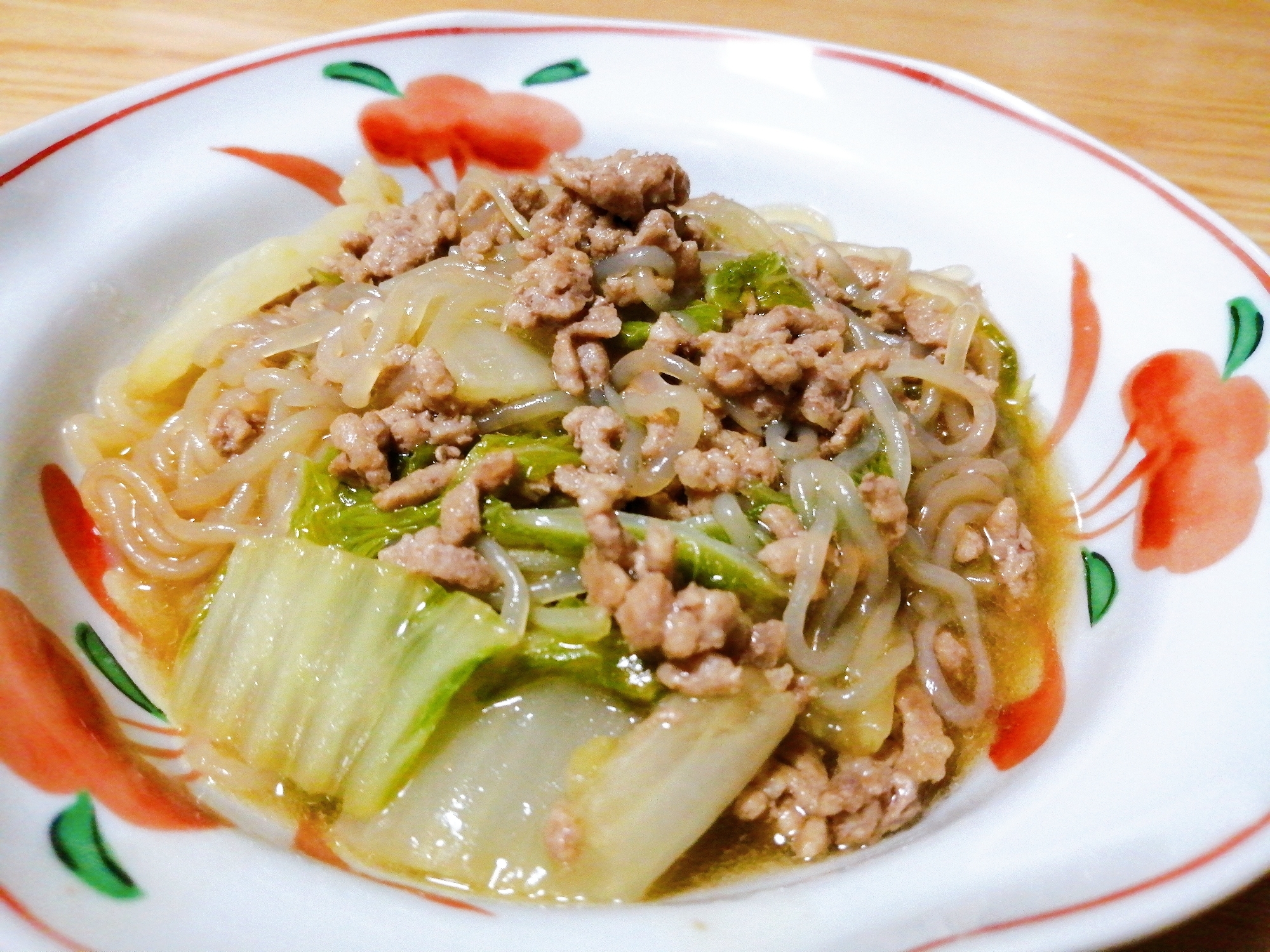 生姜風味☆豚ひき肉と白菜としらたきの炒め煮