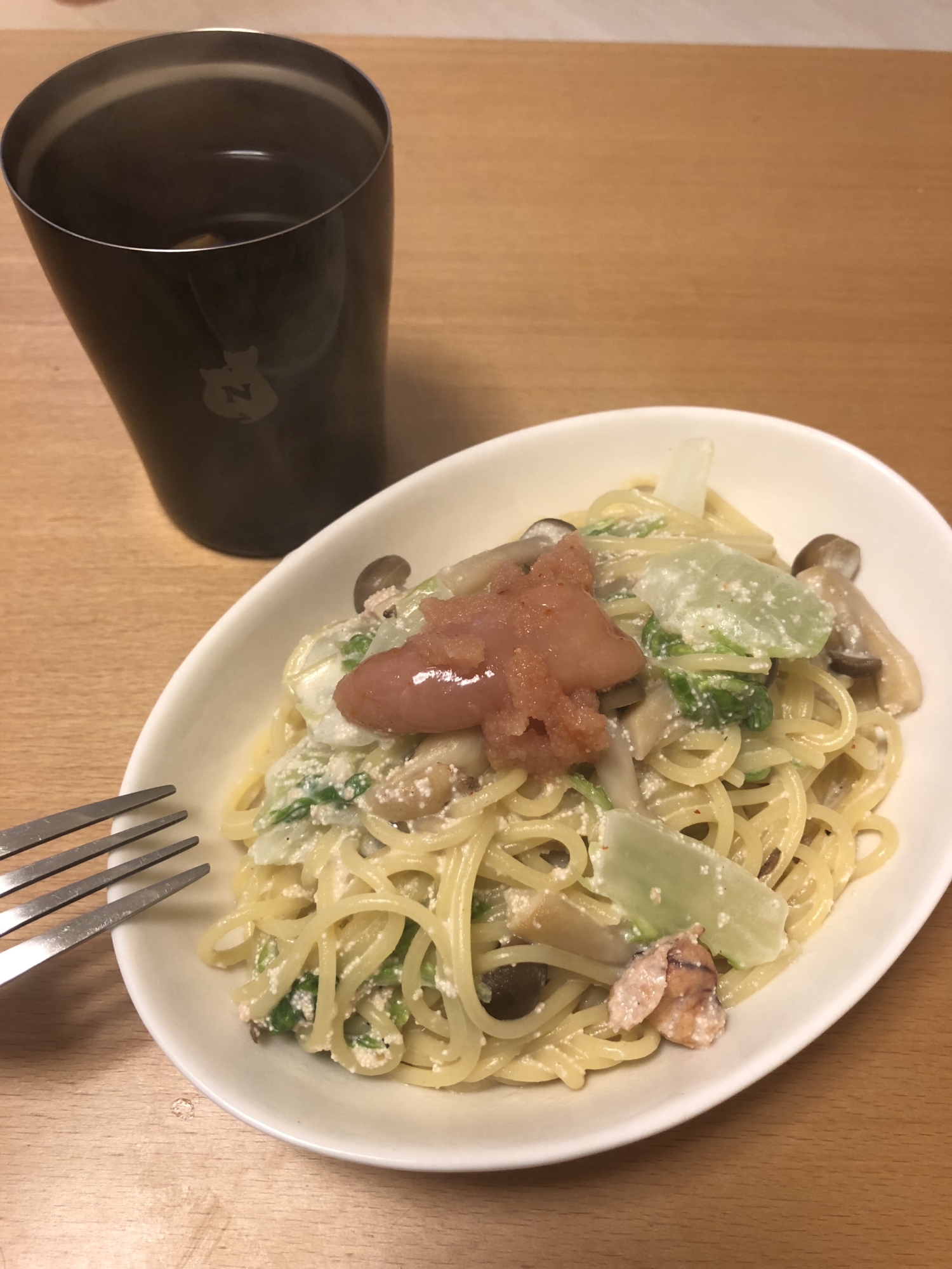 白菜と明太子のクリームパスタ