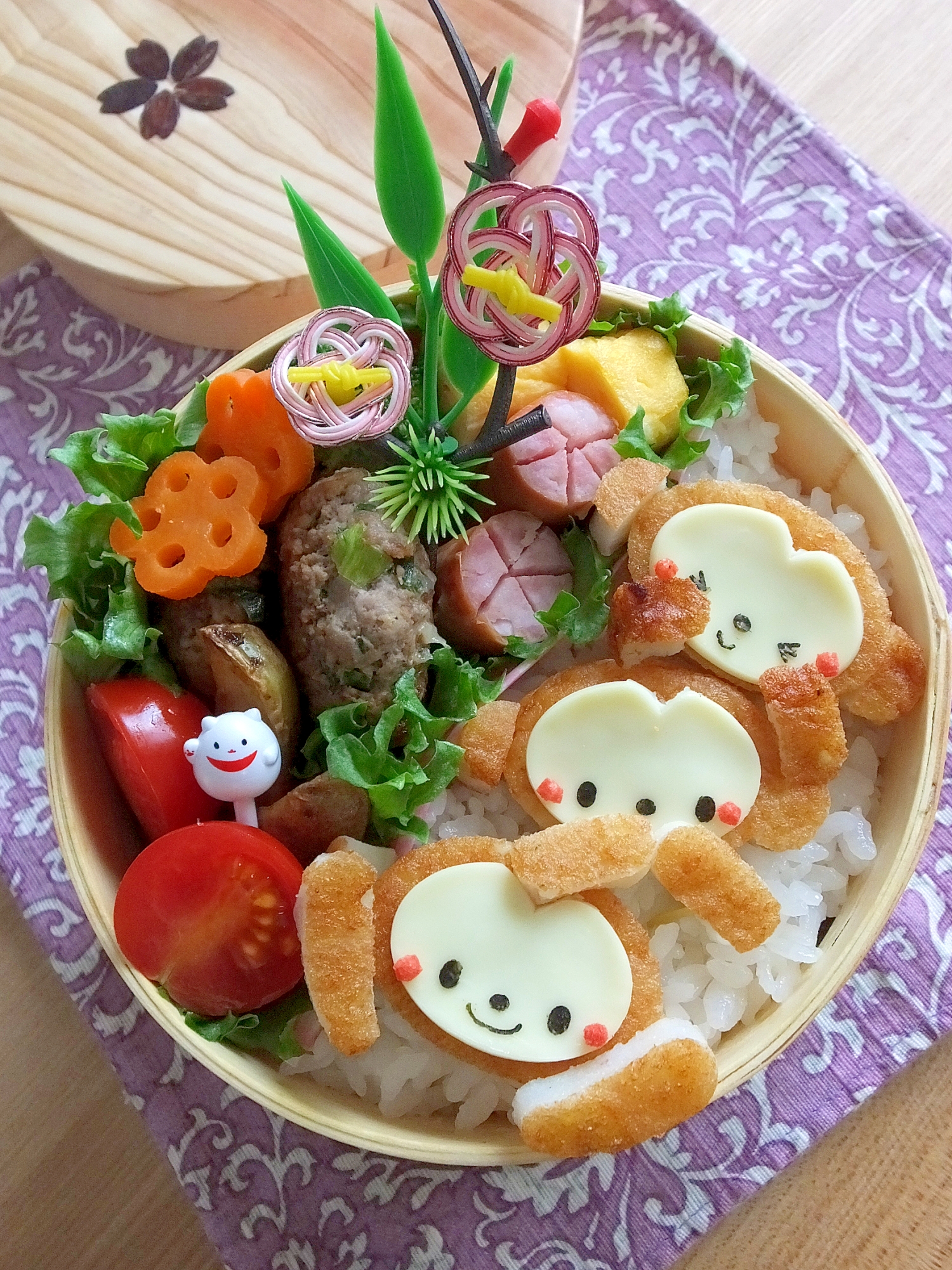 簡単キャラ弁 見ざる言わざる聞かざるのお弁当 レシピ 作り方 By Cherry05 楽天レシピ