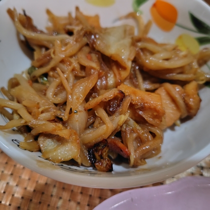 ナスもやしキャベツのオイスターソース炒め