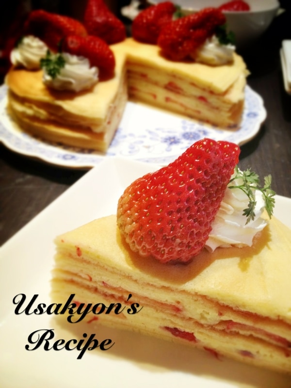 極薄パンケーキで♡苺カスタードのミルクレープ風 レシピ・作り方 by