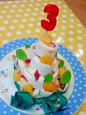 ロールサンドタワー♪誕生日バージョン レシピ・作り方 by 不二子
