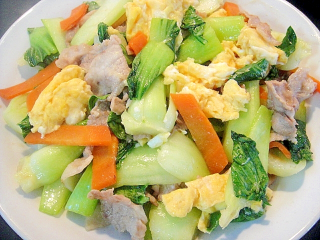 青梗菜と豚肉の卵炒め