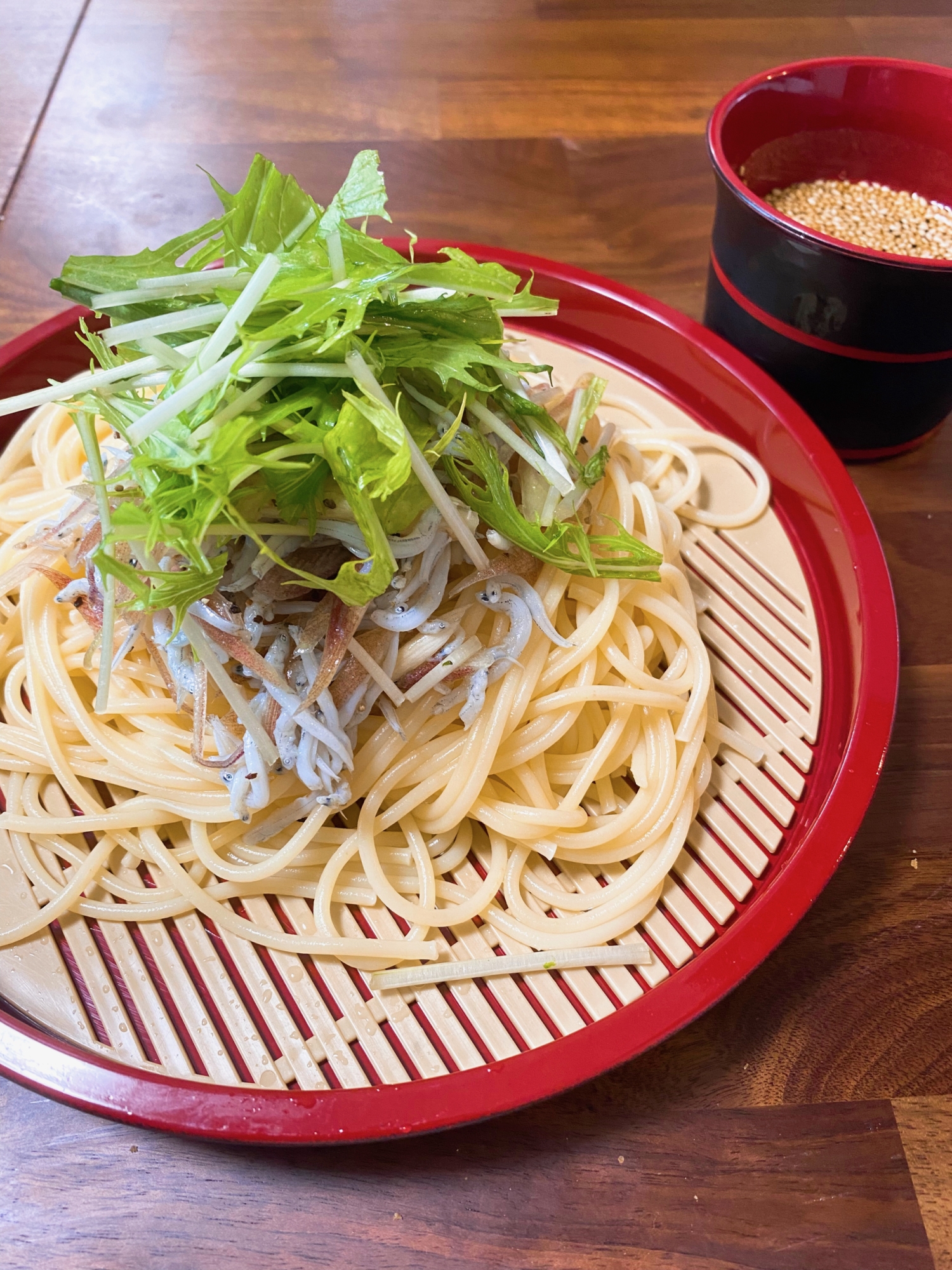 しらすとみょうがのつけパスタ