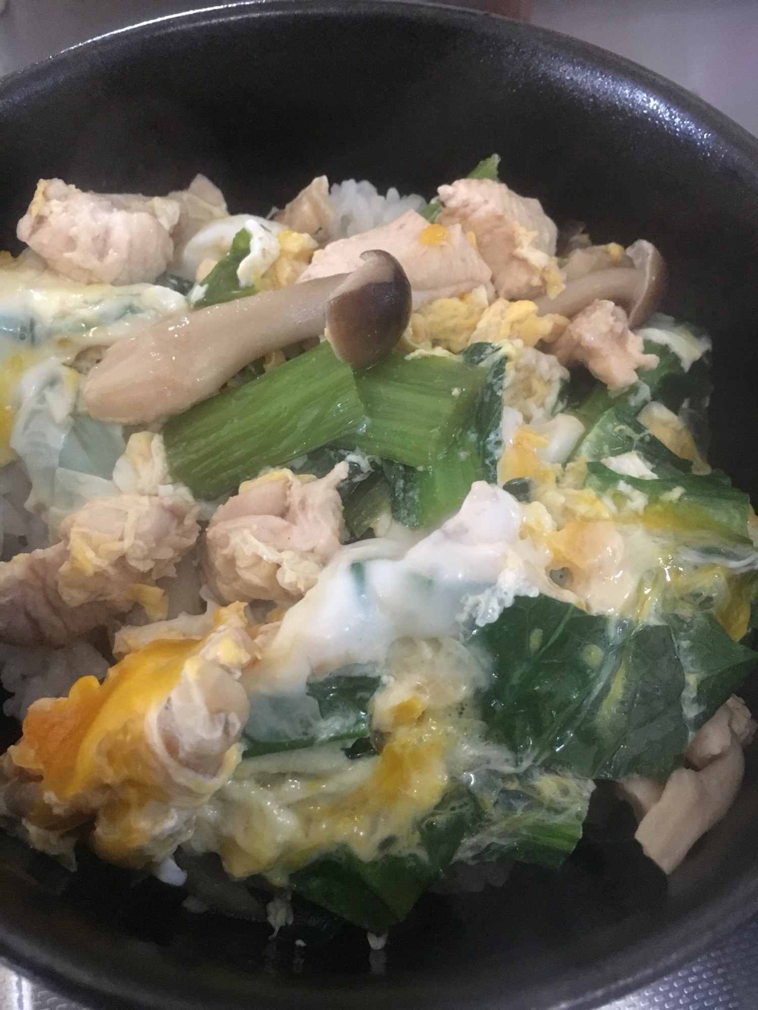 小松菜きのこで栄養◎親子丼！