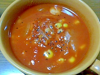 ウィンナーと野菜とコーンの簡単トマトスープ