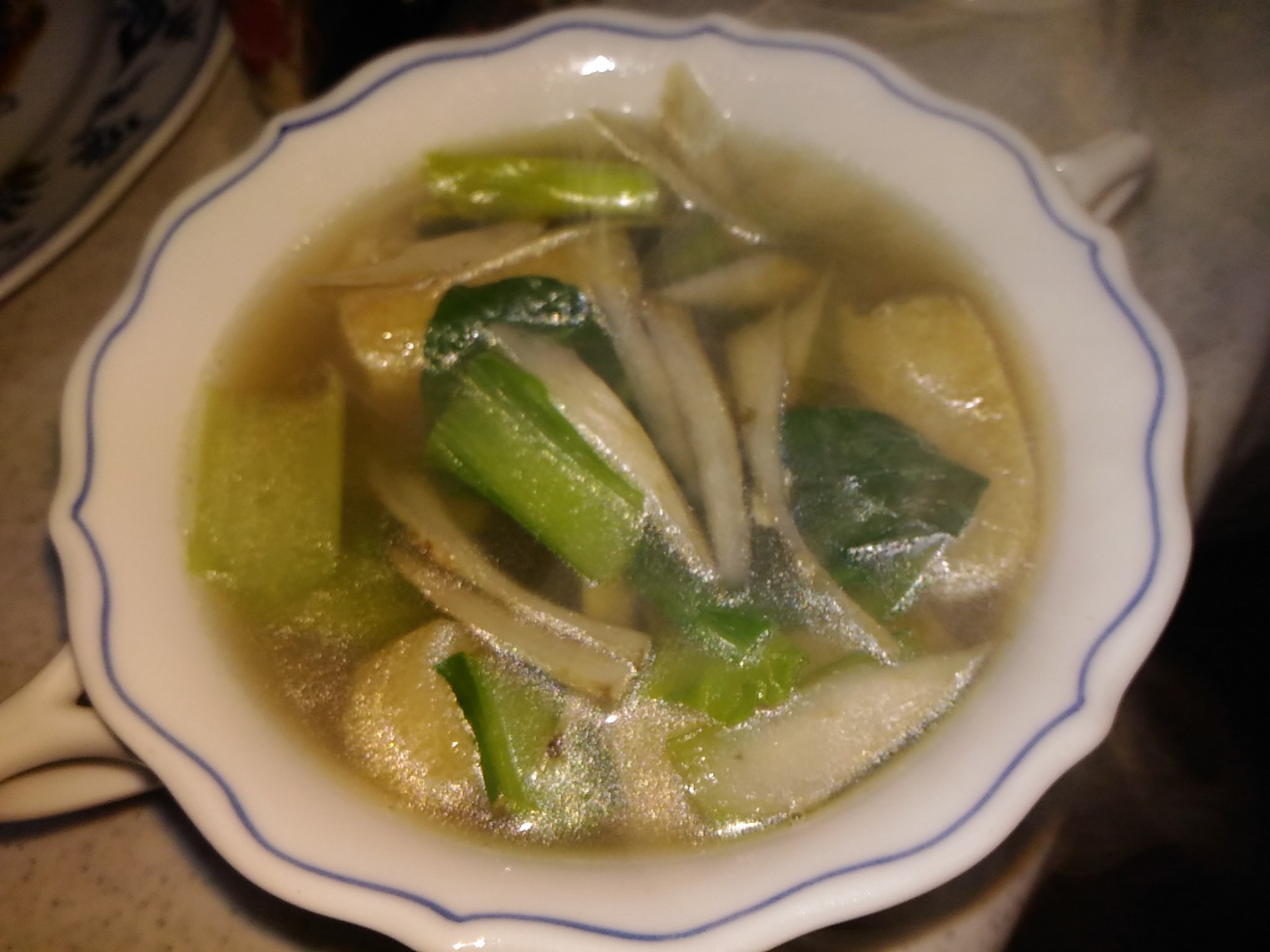 小松菜と牛蒡、あげの和風スープ