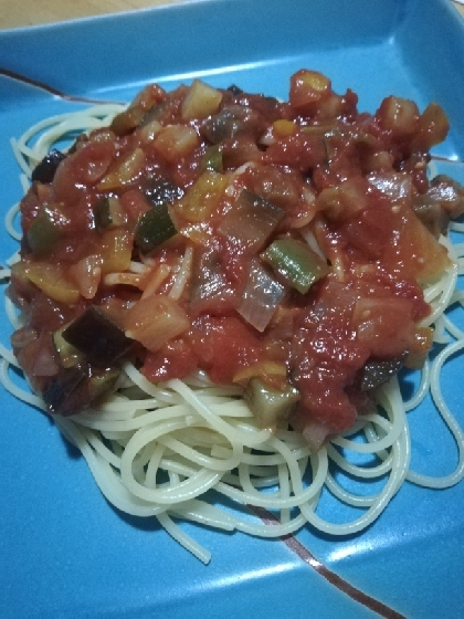 ラタトゥイユのパスタにしました。程よい野菜の食感がとっても美味しかったです♪