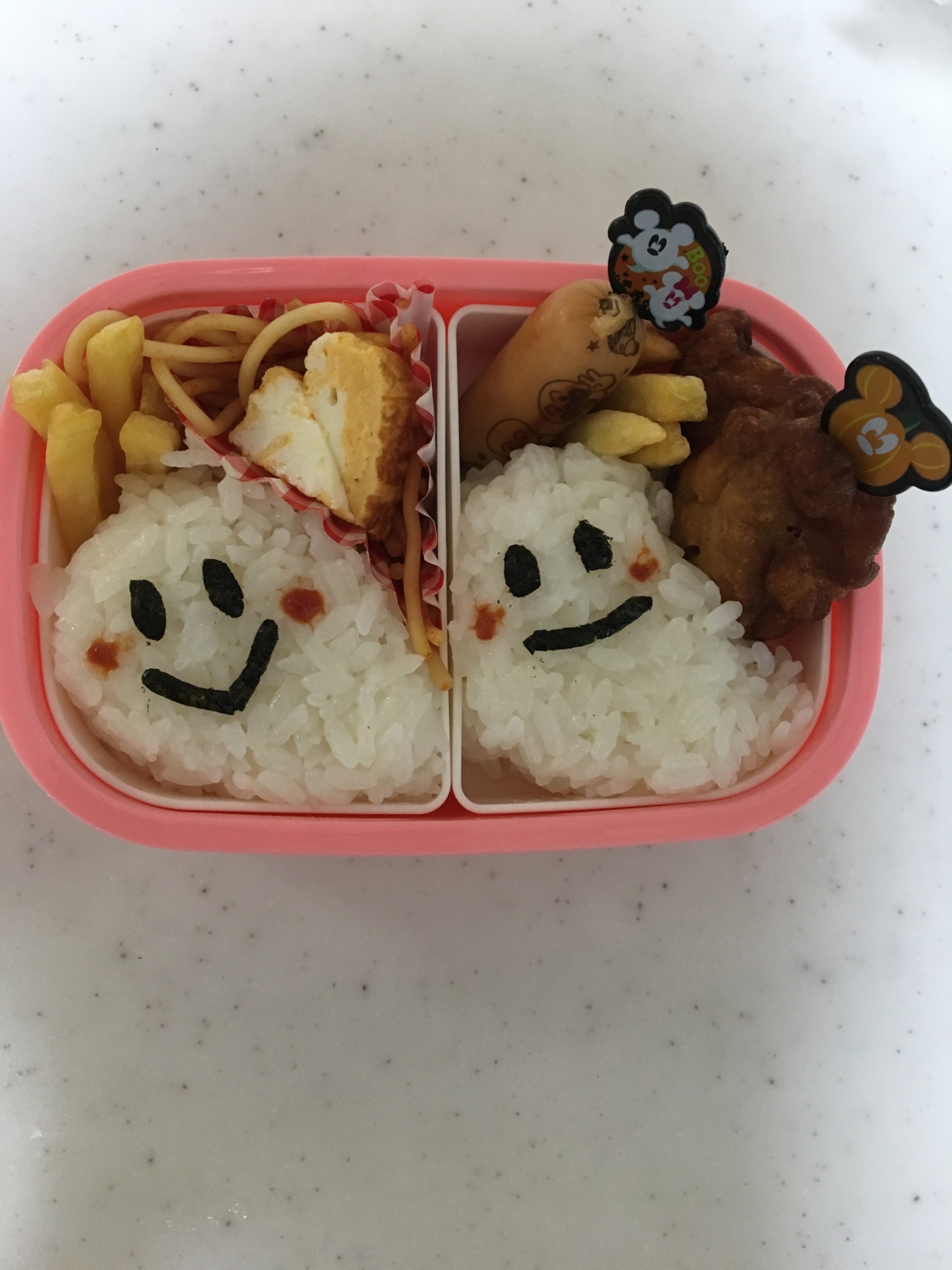 ハロウィン☆オバケの唐揚げとナポリタンお弁当