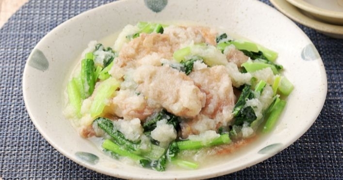 【主菜】豚ヒレと小松菜の柚子おろし煮