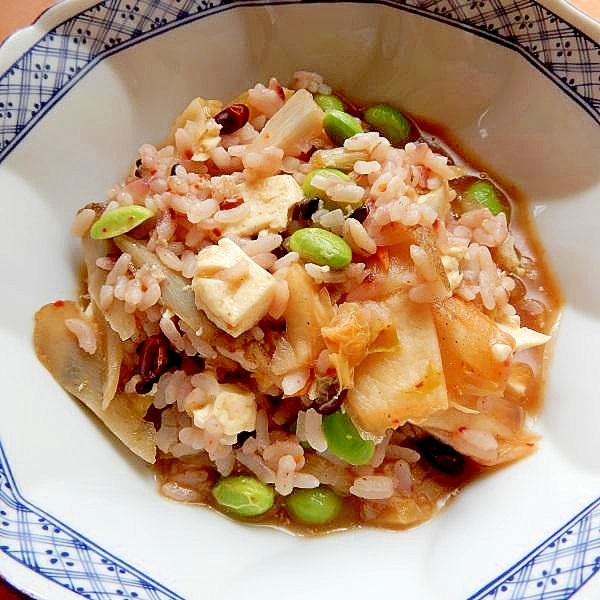 まな板なし6分!?冷凍野菜で❤お赤飯リメイク粥♪