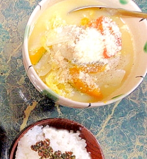 蒸し白菜とかぼちゃの豆乳スープ