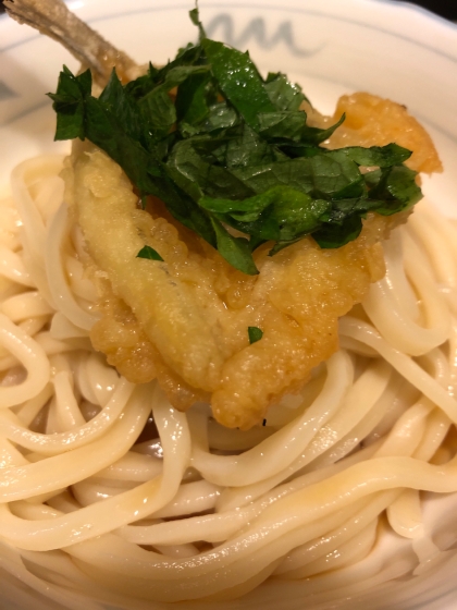 さっぱり　白身魚天とたっぷりシソの冷やし稲庭うどん